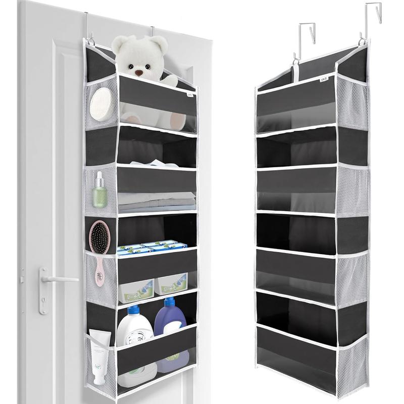 4 Large Pockets Over Door Organizer with 6 Mesh Side Pockets, 36 lbs Weight Capacity Hanging Storage Organizer with Clear Window for Bedroom Nursery, Baby Kids Toys, Diapers Hangable baby organizer door organizer