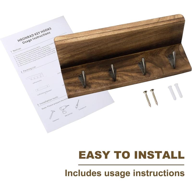 Unique Rustic Key Holder for Wall - Farmhouse Wall Shelf with 4 Hooks, Wall Mounted Key Racks. Durable Wooden Mail Organizer with Hooks for Entryway - Must-Have Accessory