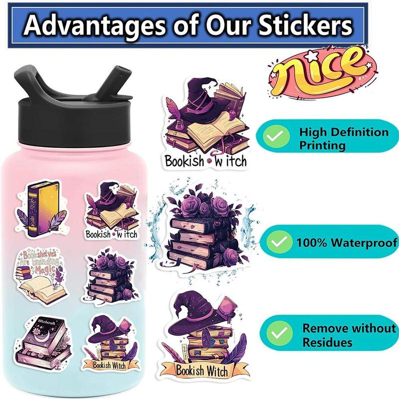 Witch Bookish Themed Sticker, Waterproof Self Adhesive Decor DIY Sticker, Phone Decoration Stickers, Decor Sticker for Gift Greeting Card Water Bottle Laptop Phone