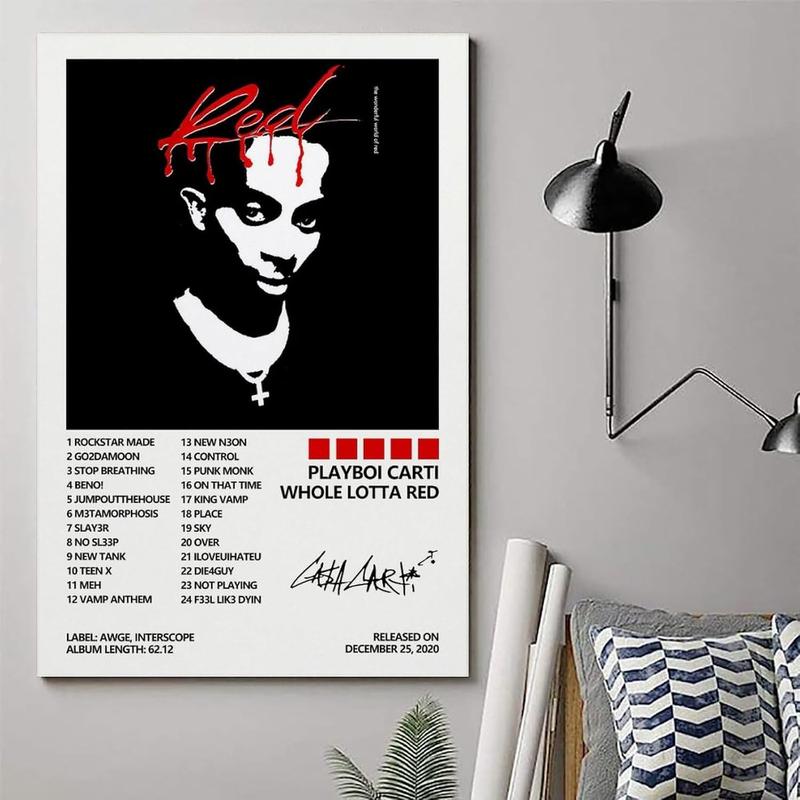 Playboi Carti Poster Whole Lotta Red Album Cover Posters for Room Aesthetic Posters Decorative Painting Canvas Wall Art