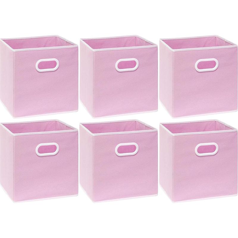 Cube Baskets with Handles, Pink - 6 Pack