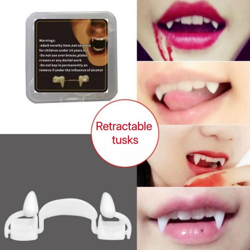 Retractable Vampire Fangs, 1 Count 5 Counts Horrifying Vampire Fangs Teeth, Fake Teeth Cosplay, Reusable Creepy Fake Braces for Costume Party