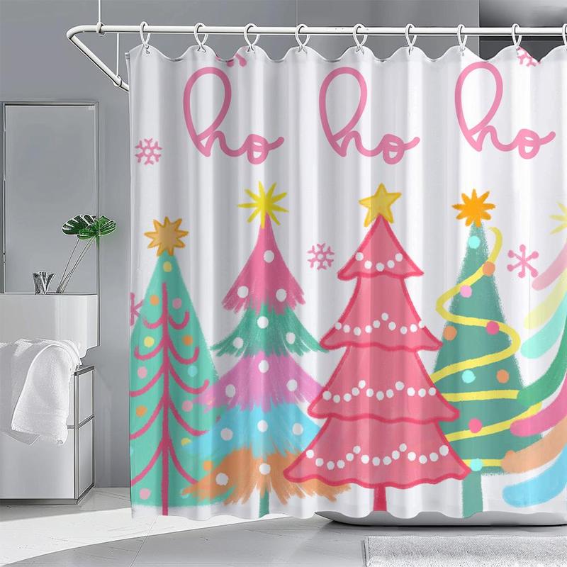 Christmas Tree Pattern Shower Curtain, 1 Count Waterproof Shower Curtain, Machine Washable Bath Curtain with 12 Hooks, Bathroom Accessories