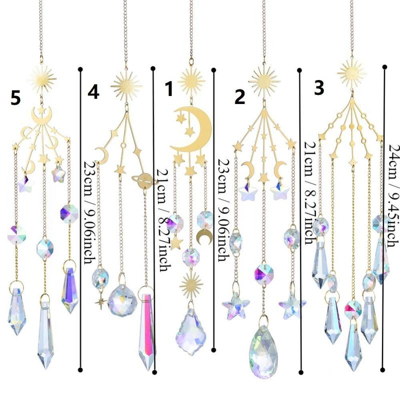 Sun Catcher Hanging Decor, 5 Counts set Artificial Crystal Sun Catcher with Chain, Hanging Decor for Home Garden Party Wedding