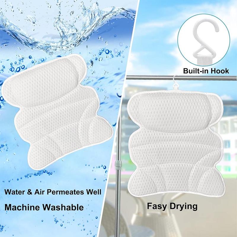 Bath Pillow, Non-slip Bathtub Pillow with Suction Cup, Soft Comfortable Bath Pillow for Neck & Back Support, Bathroom Accessories