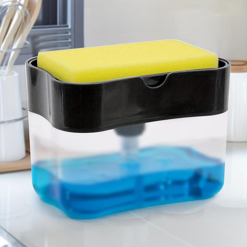 Press Type Detergent Box, Kitchen Soap Container with Cleaning Sponge for    Dishwashing Liquid, Soap Dispenser for Kitchen Bathroom