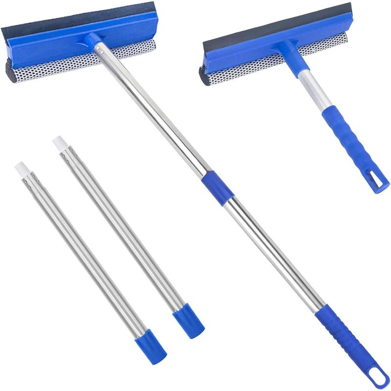 Window Squeegee for Home, 56'' Long Handle Window Cleaner Tool, 2-in-1 Window Scrubber for Windshield, Shower Door Cleaning