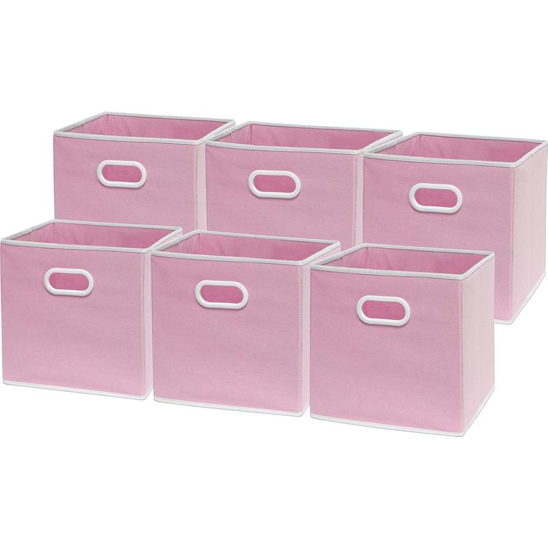 Cube Baskets with Handles, Pink - 6 Pack