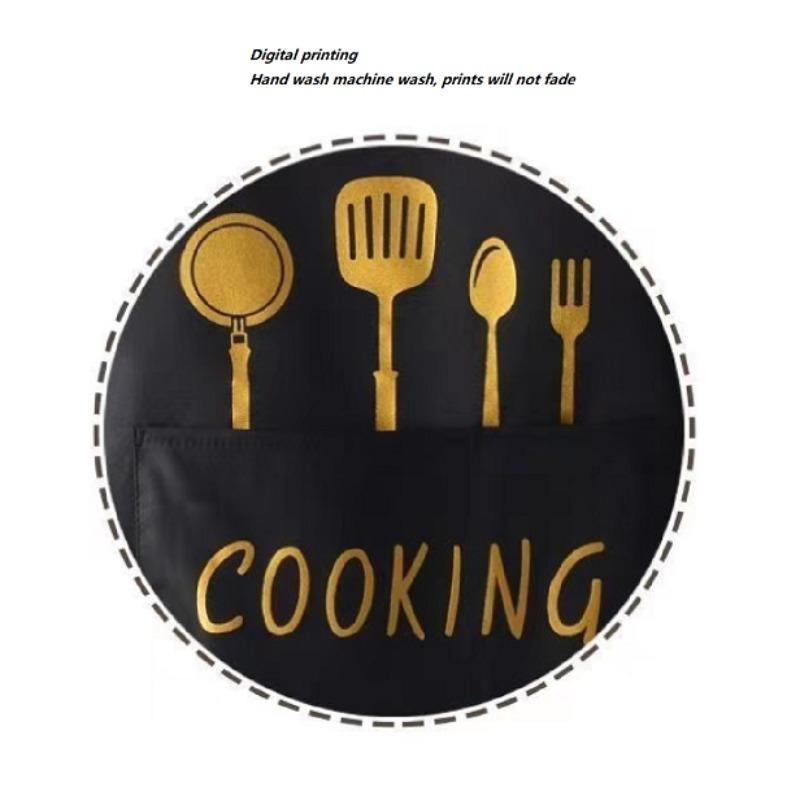 Kitchen Apron, 1 Count Waterproof & Oil-proof Cooking Apron, Utensil Pattern Kitchen Apron, Kitchen Supplies