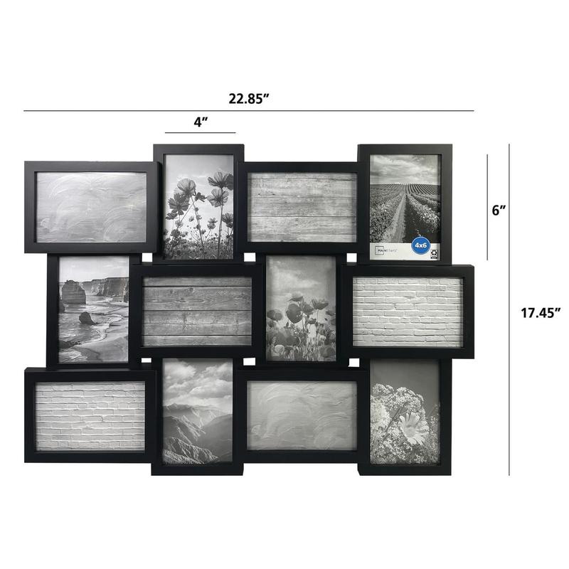 Mainstays 12-Opening Linear Black Collage Picture Frame (Holds 12 - 4x6 inch Photos) aura  picture creative birthday poster frame