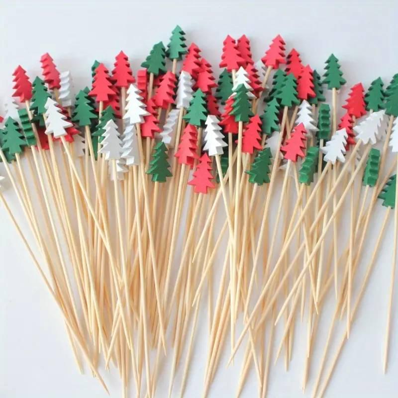 Multicolor Christmas Tree Design Toothpick, 50pcs Colorful Pine Tree Skewer, Disposable Fruit Skewer for Holiday Decorations & Appetizers