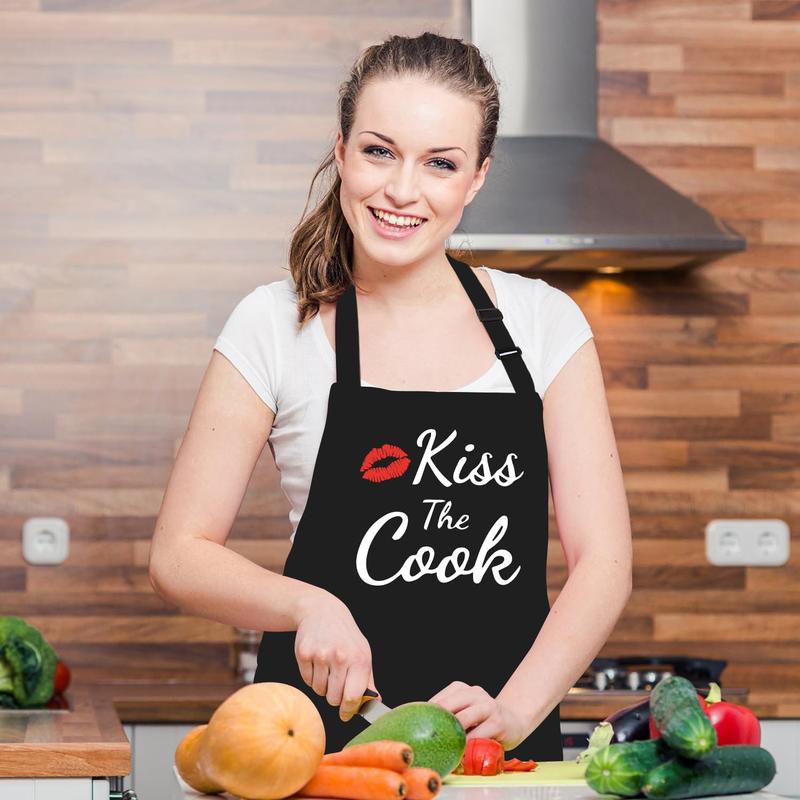 Funny Aprons for Women Men - Kiss the Cook Apron - Funny Chef Cooking BBQ Grill Aprons with 2 Pockets - Birthday Mothers Day Gifts for Mom, Wife - Fathers Day Christmas Gifts for Dad, Husband