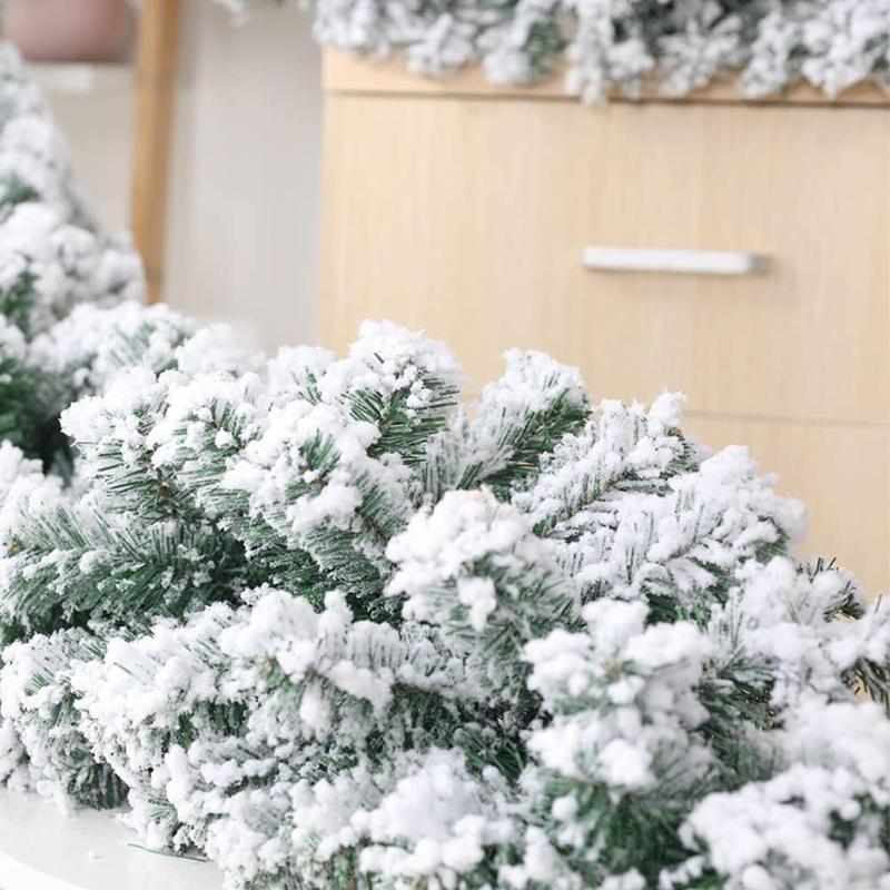 Artificial Snow Covered Christmas Garland, 1 Count Faux Pine Garland, Winter Frost Holiday Garland for Christmas Tree Stair Fireplace Decoration