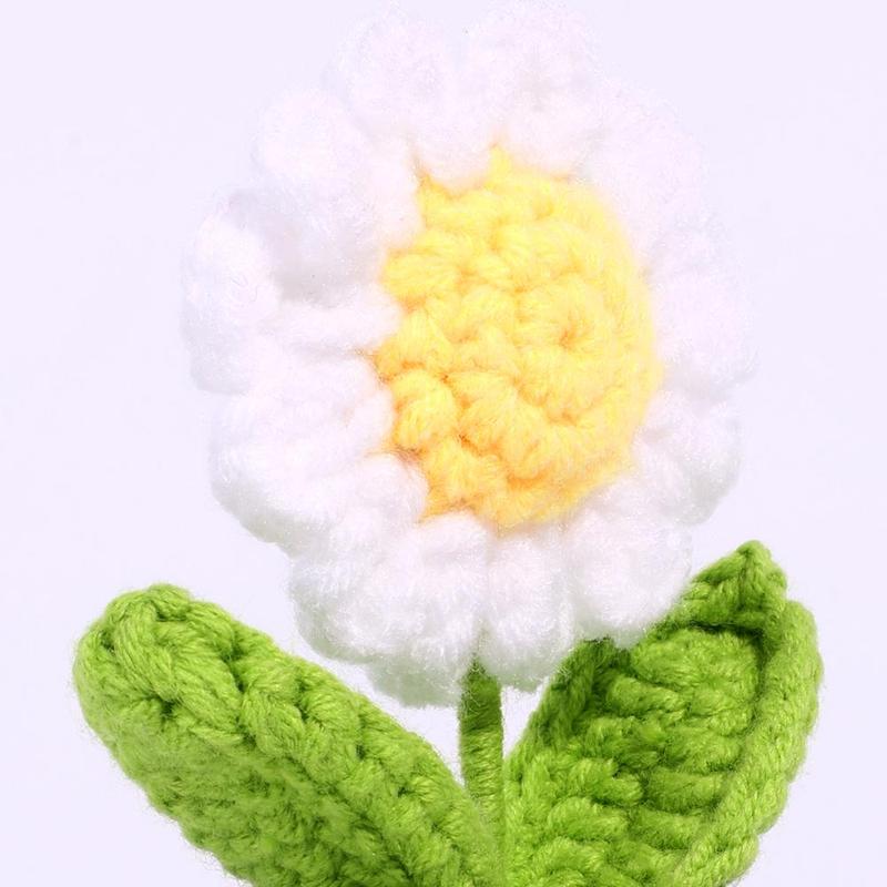 Crochet Daisy Potted Plant, 1 Count Handmade Knitted Potted Flower, Desktop Ornament, Home Decorations, Crochet Artificial Flower with Exquisite Pot