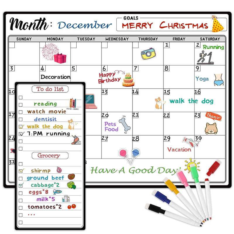 Magnetic Dry Erase Refrigerator Calendar with Markers - 15