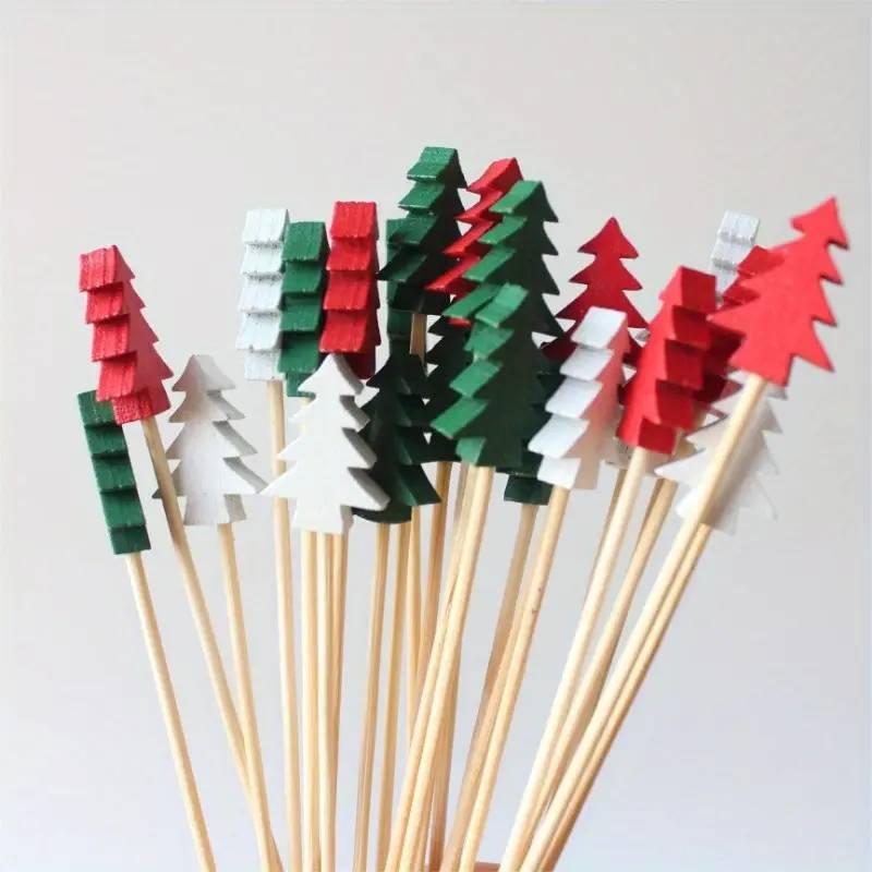 Multicolor Christmas Tree Design Toothpick, 50pcs Colorful Pine Tree Skewer, Disposable Fruit Skewer for Holiday Decorations & Appetizers