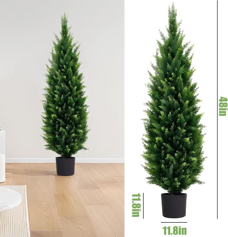 DEIKAL two 4ft artificial pruning trees, UV-resistant shrubs, potted plants, artificial snow pine trees, indoor and outdoor artificial shrub trees. artificial trees indoor plants Decor Decorative Flower Fruit Leaf Landscape Nature garden decorations