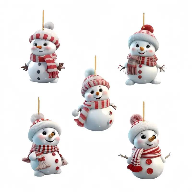 Snowman Design Hanging Ornament, 5 Counts set Acrylic Cartoon Snowman Hanging Ornament, Hanging Decoration for Home, Christmas Tree Decoration