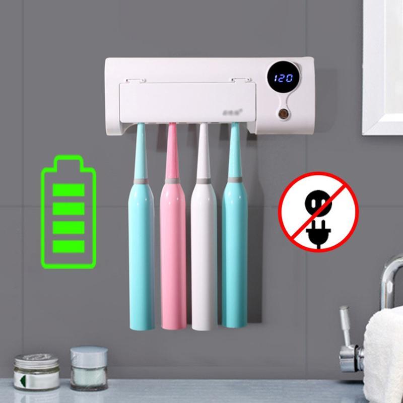 4 Slot Ultraviolet Toothbrush Sterilizer, Rechargeable Wall Mounted Toothbrush Sterilizer, Toothbrush Holder For Bathroom