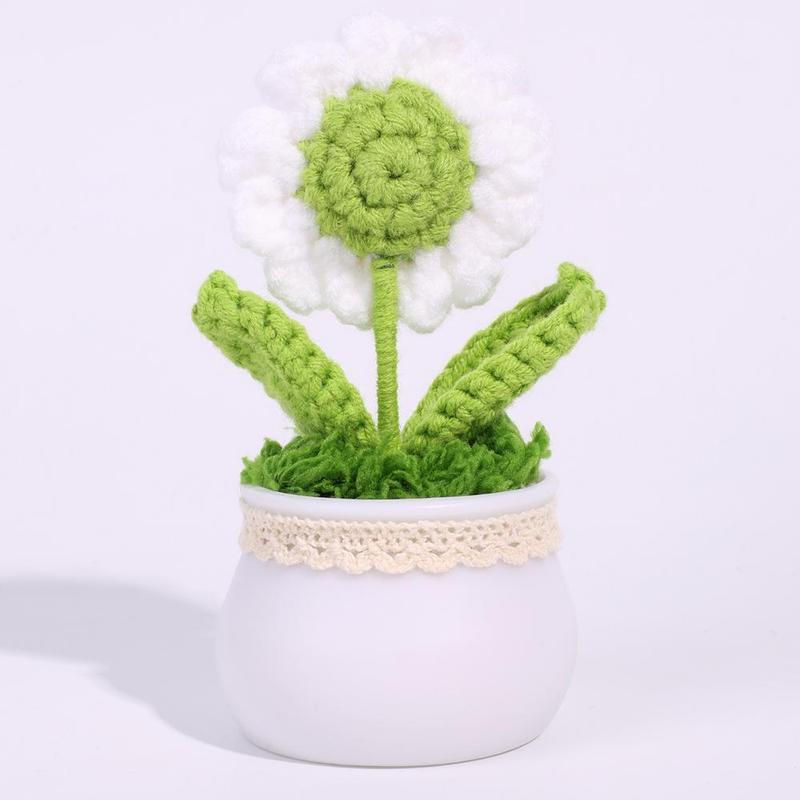 Crochet Daisy Potted Plant, 1 Count Handmade Knitted Potted Flower, Desktop Ornament, Home Decorations, Crochet Artificial Flower with Exquisite Pot