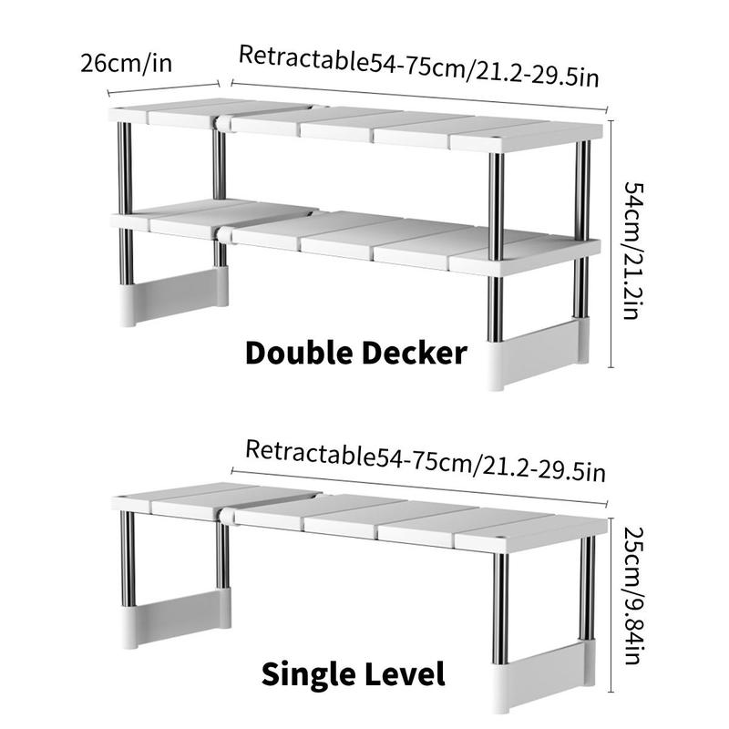 Expandable Kitchen Storage Shelf, 1 Count Under Sink Shelf Rack, Stackable Stainless Steel Pipe Support, Kitchen Organizer, Storage Rack, Multipurpose Organization Cabinet