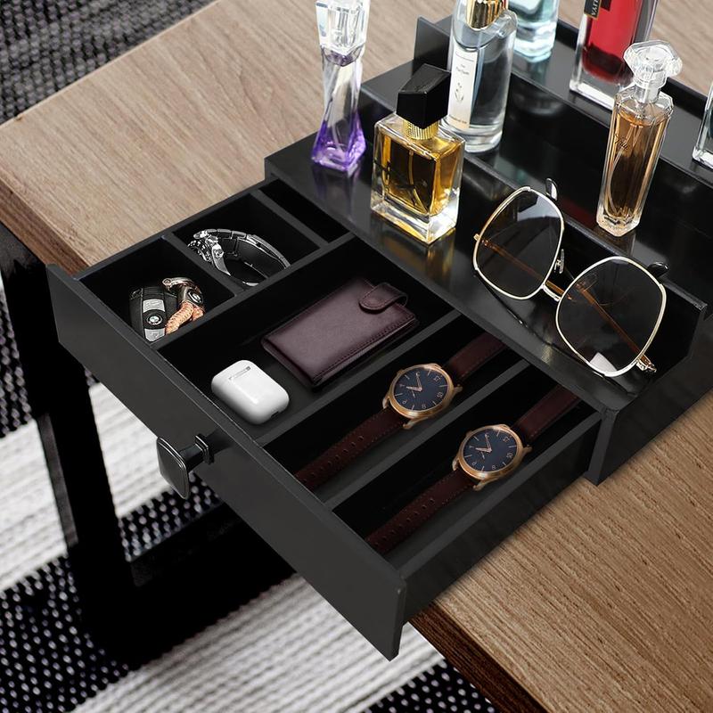 3 Tier Cologne Organizer for Men, Wooden Perfume Organizer with Drawer and Hidden Compartment, Cologne Stand for Display and Storing Colognes and Accessories, as Nice Gift for Men