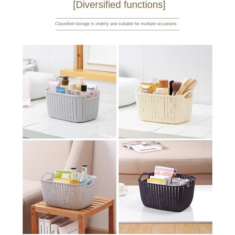 Small plastic storage basket, 4 points color, knitted rectangular storage basket, 8.5 x 1.9 x 3.9 inches - suitable for bathroom, bedroom, living room, storage of various items drawerorganization