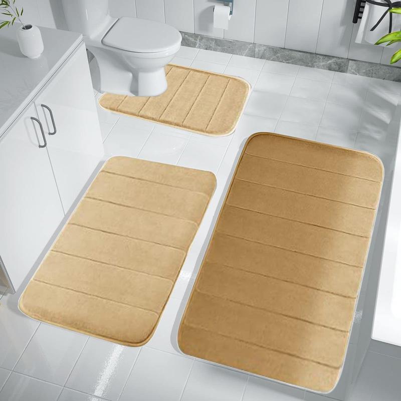 3 Pcs Memory Foam Bath Mat Toilet Mats Bathroom Rugs Soft Comfortable Bathroom Rugs Water Absorption Non Slip Thick Machine Washable Easier To Dry