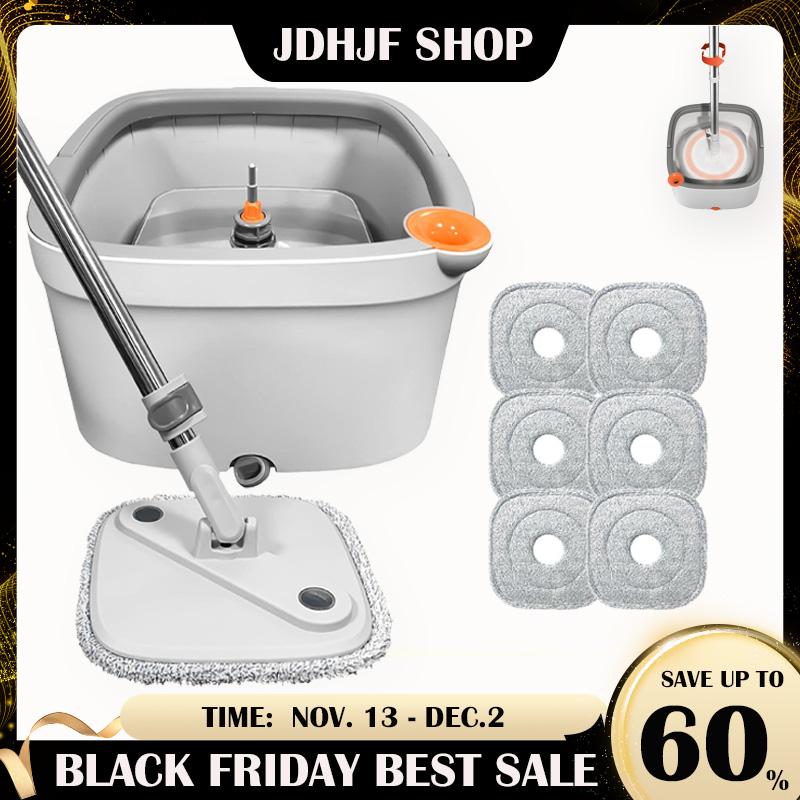 Spin Mop and Bucket System, Includes Spin Mop, Dual Compartment Mop Bucket and Thick Washable Microfiber Mop Pads,Mother's Day gifts