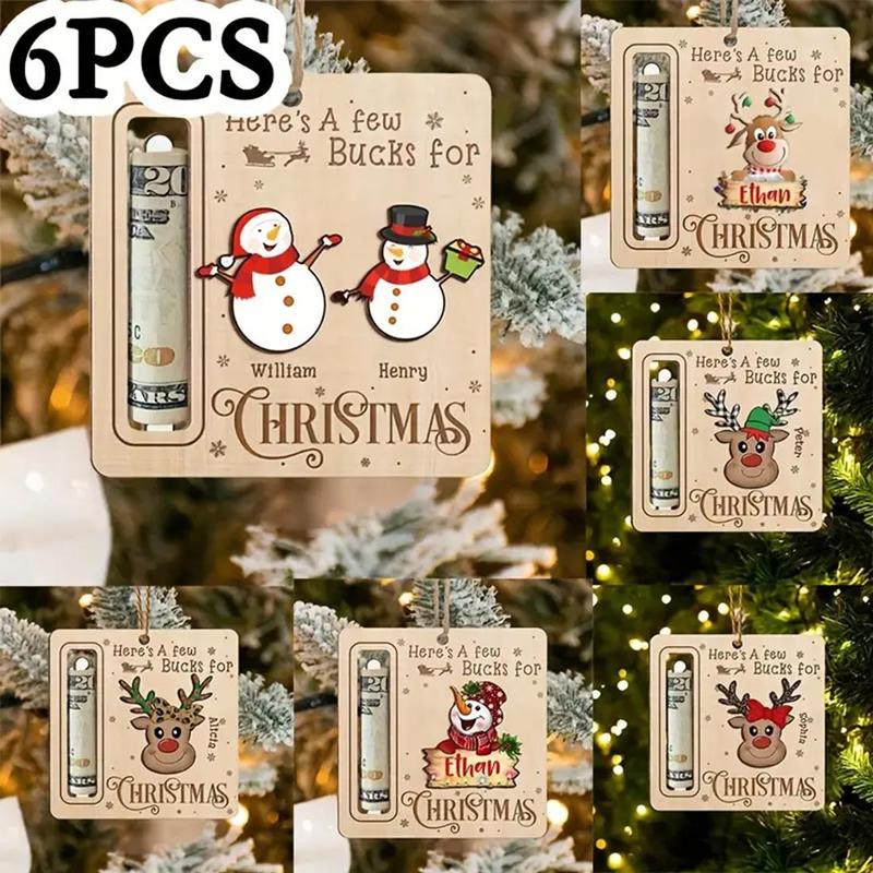 Christmas Themed Money Card, 6 Counts set Cute Cartoon Pattern Money Holder, Funny Money Clip for Cash Gift, Christmas Tree Decoration