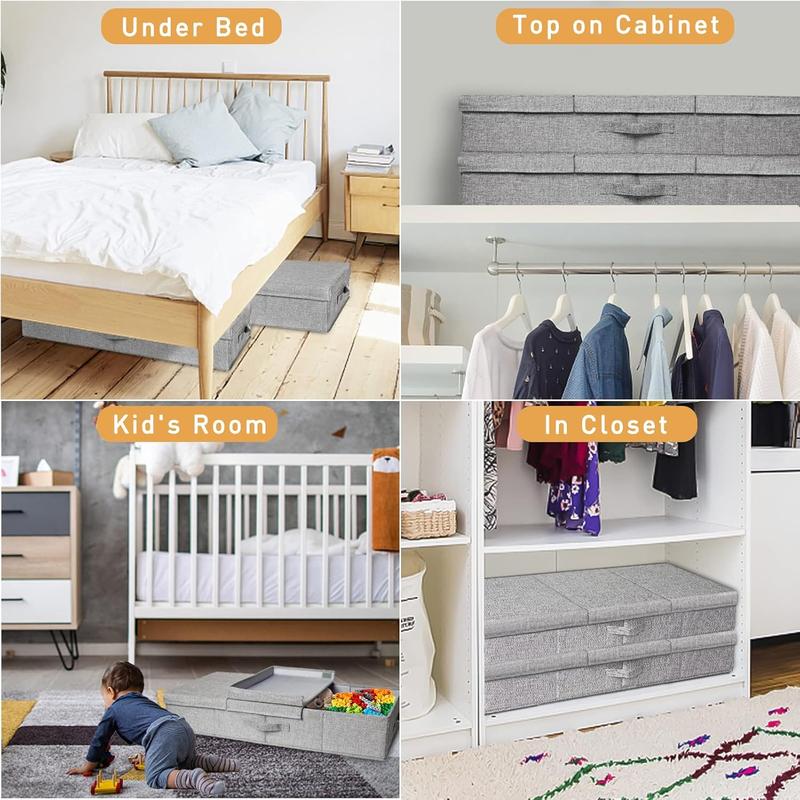 Under Bed Storage Containers, 3 Pcs Large Blanket Clothes Storage Bag, Long Flat Firm Sides Underbed Organization And Storage w  3 Handles & Lid For Comforter Toy Closet, 31.1*15.7*6 inch Tall