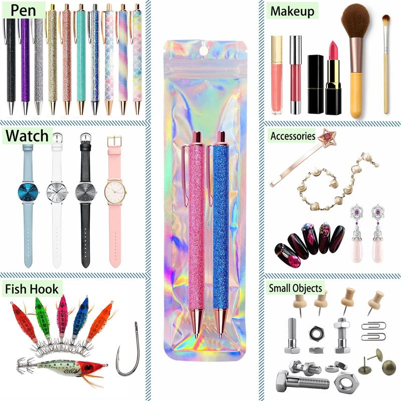 100pcs Pen Bags Holographic Ziplock Packaging Bag Pen Packaging Bags for Small Business 2.4x9 inch Resealable Sample Bags for Packaging Lipgloss,Jewelry,Cosmetic Holographic 100pcs-02