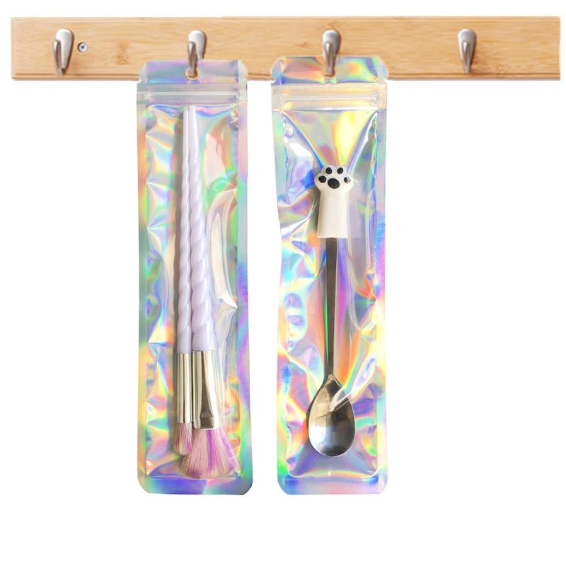 100pcs Pen Bags Holographic Ziplock Packaging Bag Pen Packaging Bags for Small Business 2.4x9 inch Resealable Sample Bags for Packaging Lipgloss,Jewelry,Cosmetic Holographic 100pcs-02