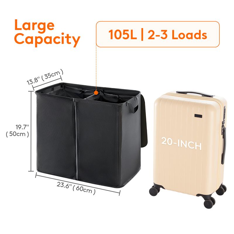 Lifewit Double Laundry Hamper with Removable Bags, Large Clothes Basket for Bedroom, Bathroom, Dormitory Organiser