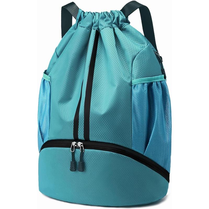 Sports Drawstring Backpack - String Swim Gym Bag with Shoes Compartment and Wet Proof Pocket for Women Men (Teal)