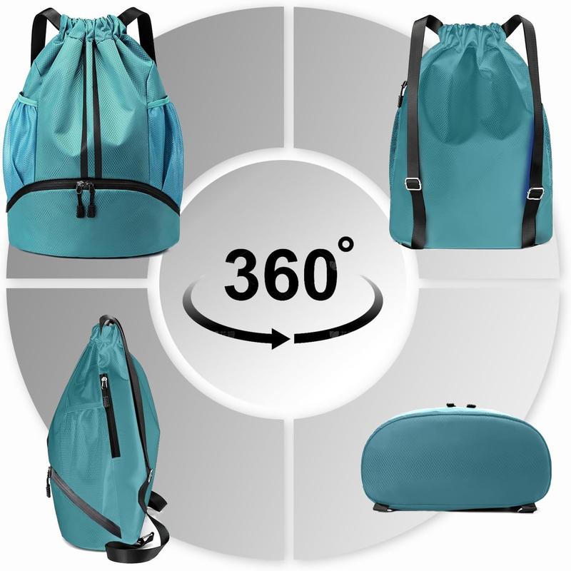 Sports Drawstring Backpack - String Swim Gym Bag with Shoes Compartment and Wet Proof Pocket for Women Men (Teal)