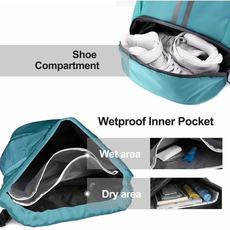 Sports Drawstring Backpack - String Swim Gym Bag with Shoes Compartment and Wet Proof Pocket for Women Men (Teal)