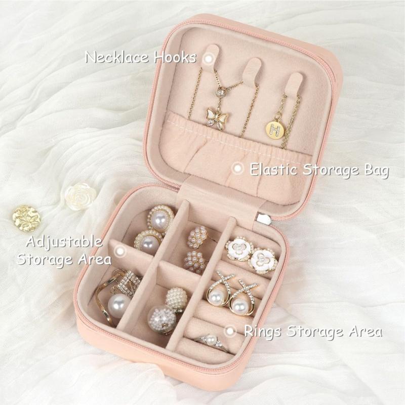 Morandi Color Mini Jewelry Travel Case Organizer Portable Elegant Jewelry Storage Organizer Portable Display Storage Box for Rings Earrings Necklaces