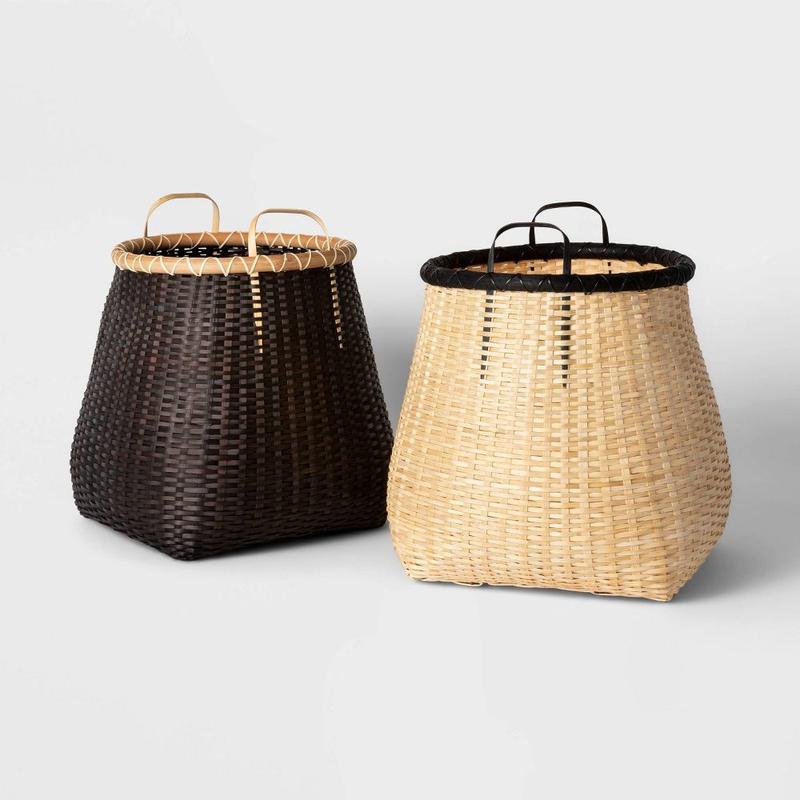 Large Black Bamboo Basket with Natural Handles - Threshold