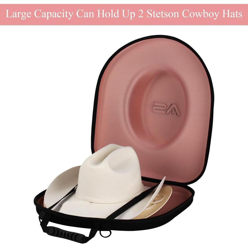 Hat Box for Travel-Crush Proof Hat Travel Case for Cowboy Hats Holder Storage Box Organizer Cap Carrier with Adjustable Carry Strap (Cowboy-Black Pink, Large-Cowboy Hat Case)