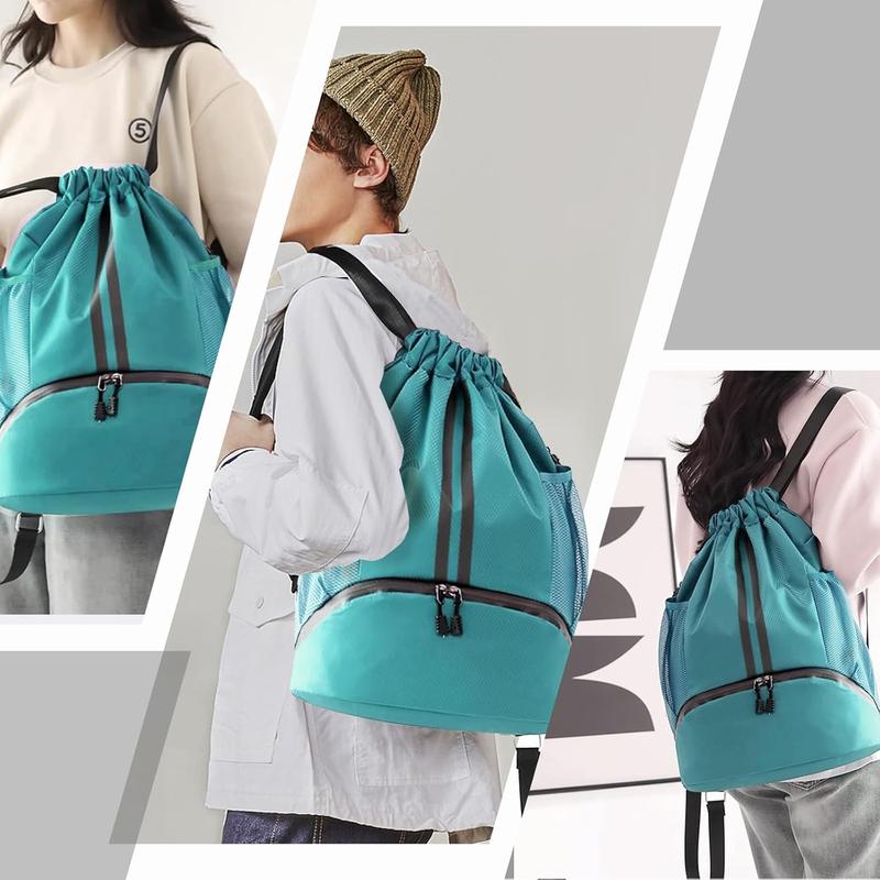 Sports Drawstring Backpack - String Swim Gym Bag with Shoes Compartment and Wet Proof Pocket for Women Men (Teal)