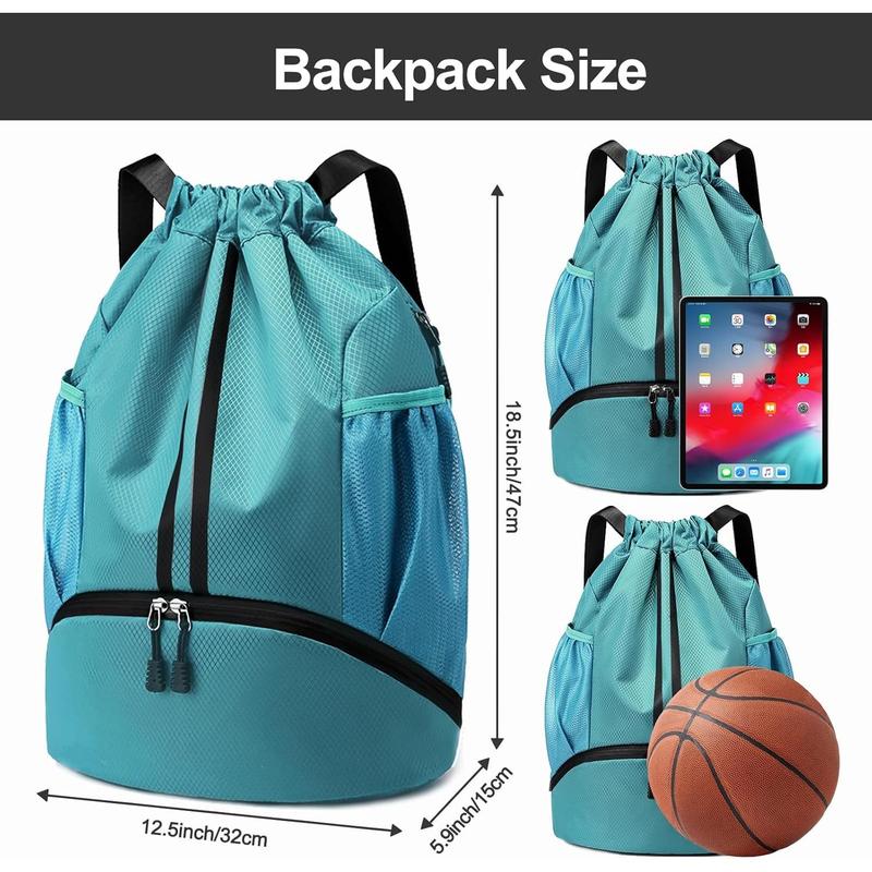 Sports Drawstring Backpack - String Swim Gym Bag with Shoes Compartment and Wet Proof Pocket for Women Men (Teal)