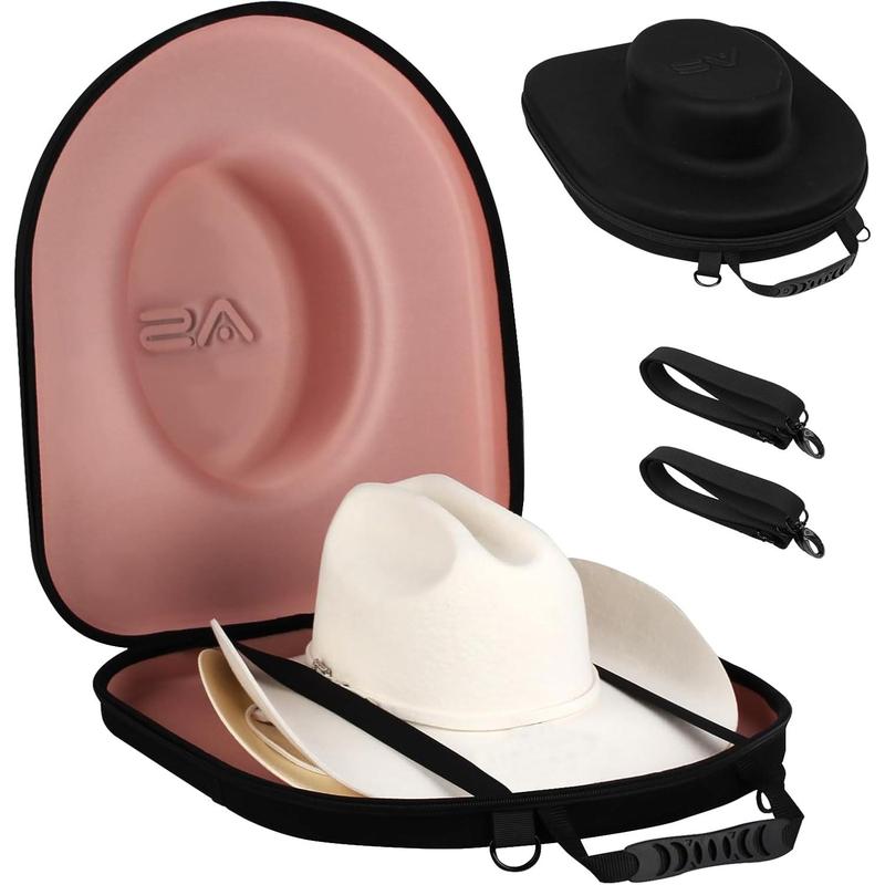 Hat Box for Travel-Crush Proof Hat Travel Case for Cowboy Hats Holder Storage Box Organizer Cap Carrier with Adjustable Carry Strap (Cowboy-Black Pink, Large-Cowboy Hat Case)