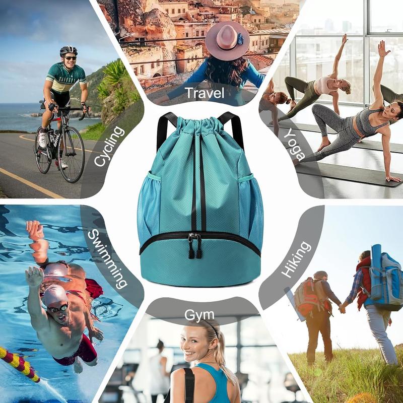 Sports Drawstring Backpack - String Swim Gym Bag with Shoes Compartment and Wet Proof Pocket for Women Men (Teal)