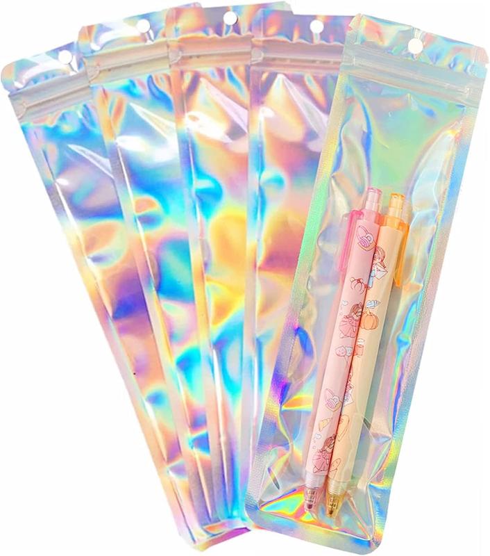 100pcs Pen Bags Holographic Ziplock Packaging Bag Pen Packaging Bags for Small Business 2.4x9 inch Resealable Sample Bags for Packaging Lipgloss,Jewelry,Cosmetic Holographic 100pcs-02