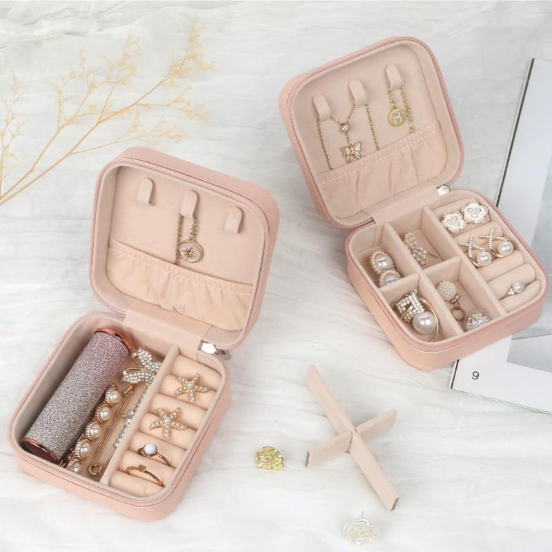 Morandi Color Mini Jewelry Travel Case Organizer Portable Elegant Jewelry Storage Organizer Portable Display Storage Box for Rings Earrings Necklaces