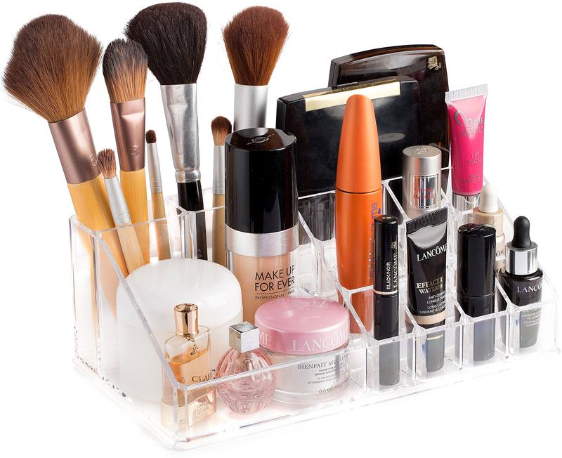 Clear Makeup Organizer - Cosmetic Storage Organizer - 16 Compartments - Easily Sort Make Up & Jewelry - 4 Drawer Vanity Organizer - Elegant Look - Transparent Design - Makeup Holder Boxes Accessory