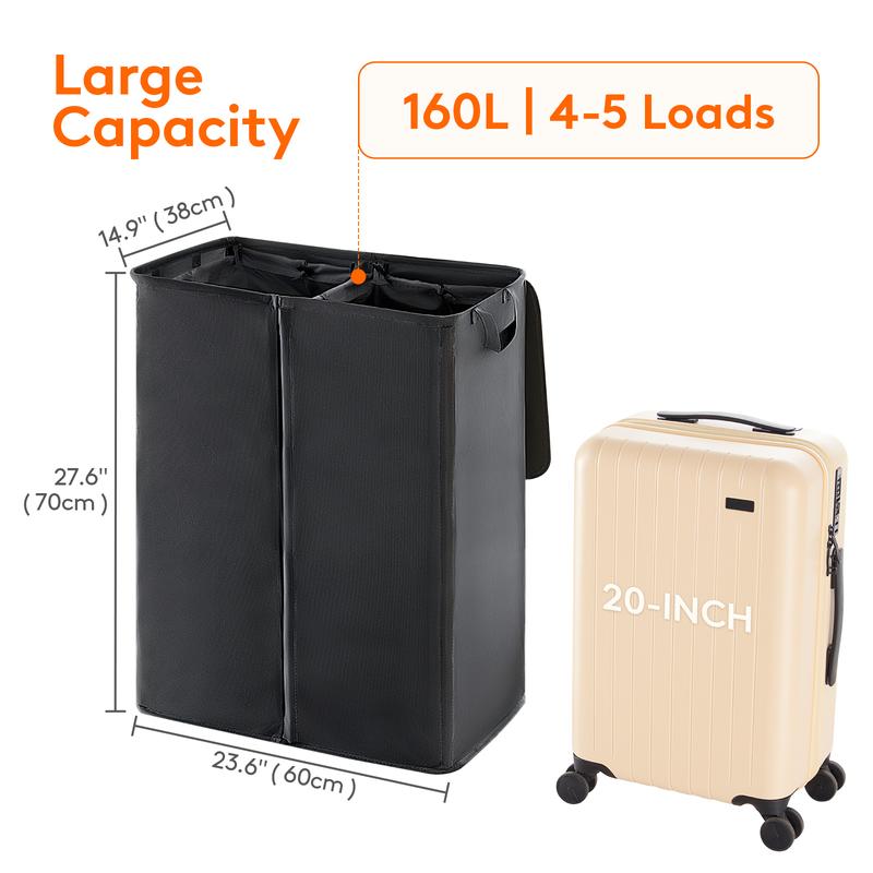 Lifewit Double Laundry Hamper with Removable Bags, Large Clothes Basket for Bedroom, Bathroom, Dormitory Organiser