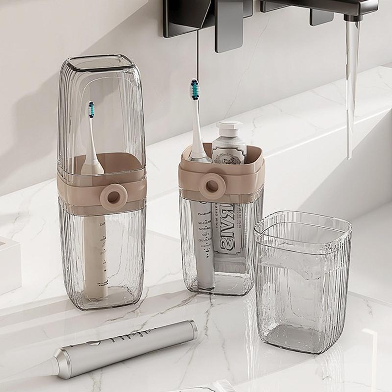 Clear Travel Toothbrush Storage Cup, Portable Travel Mouthwash Cup, Toothpaste Storage Container, Toothbrush Holder, Bathroom Accessories