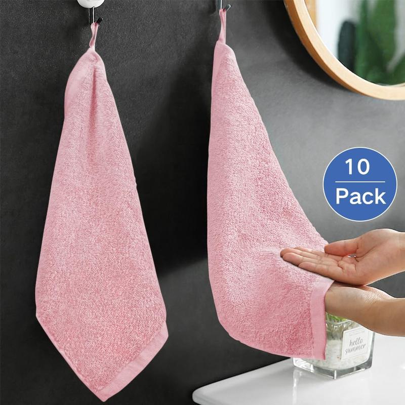 Luxury Washcloths 10''x10'' Towel Set 10 Pack  Wash Cloth for Bathroom-Hotel-Spa-Kitchen Multi-Purpose Fingertip Towels and Face Cloths - Pink+Grey